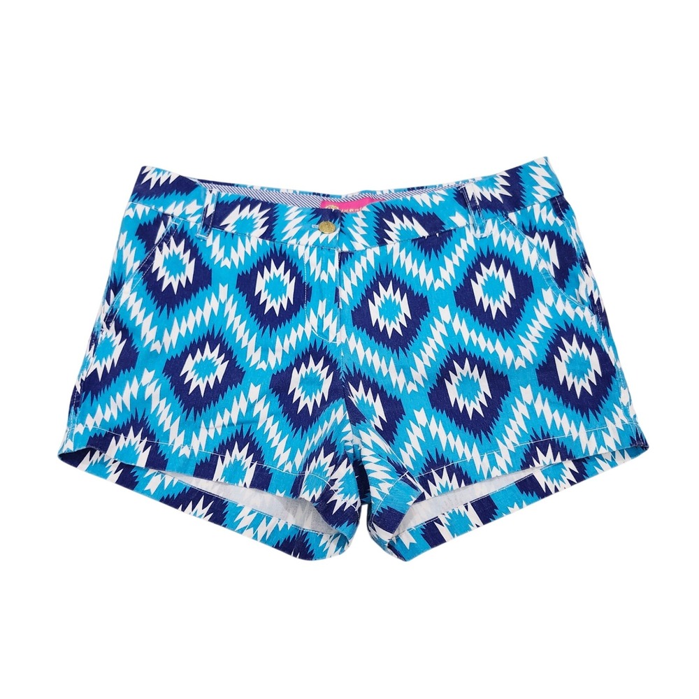 Macbeth Collection by Margaret Josephs Aztec Print Shorts Sz L Blue White Tribal